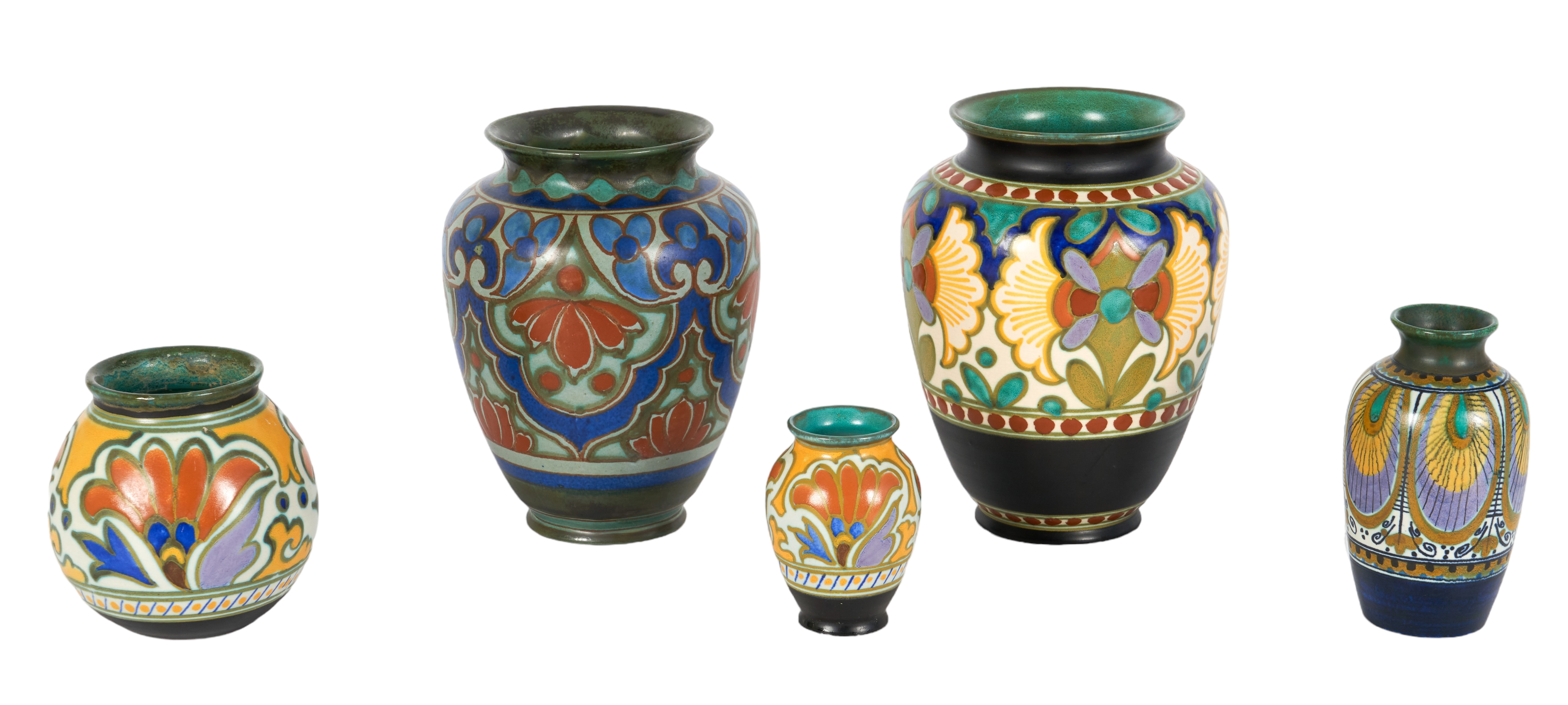 (5) Gouda pottery vases to