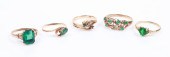 (5) Green centered gold rings