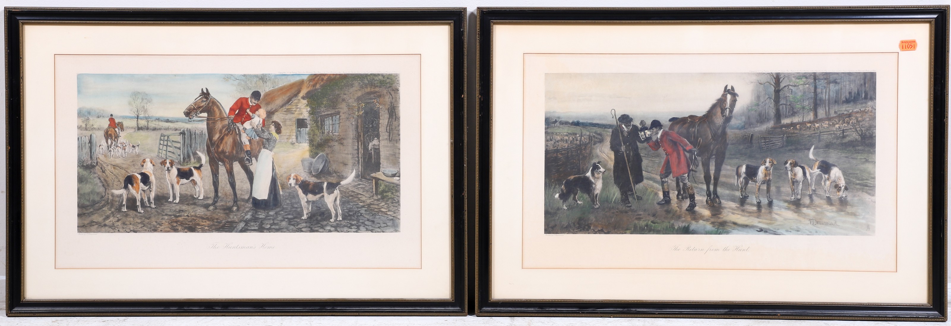 5 Hand Colored Hunt Prints,