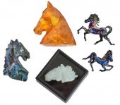 (5) HORSE HEADS, CARVED BOULDE