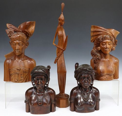 (5) INDONESIAN BALI CARVED HARDWOOD