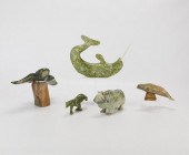 5 INUIT CARVED GREEN STONE ANI
