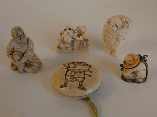5 JAPANESE BONE ITEMS & INROLot 5