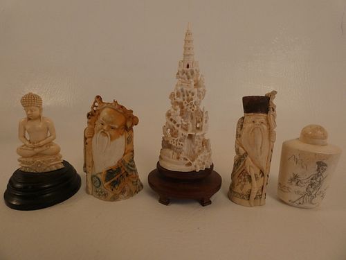 5 JAPANESE CARVED FIGURESLot 5