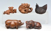 5 JAPANESE CARVED HARDWOOD ANI