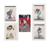 5 JAPANESE FIGURAL MOTIF WOODB