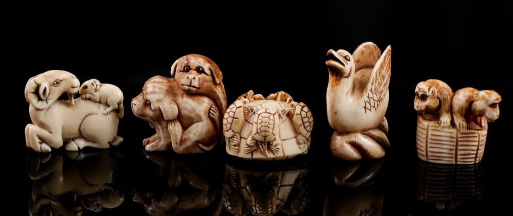 5 JAPANESE IVORY NETSUKESFive
