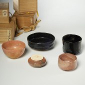 (5) JAPANESE RAKU TEA BOWLS, S