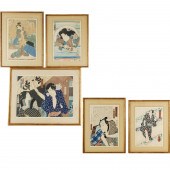 (5) JAPANESE WOODBLOCK PRINTS,