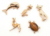 5 LADIES YELLOW GOLD ANIMAL BR