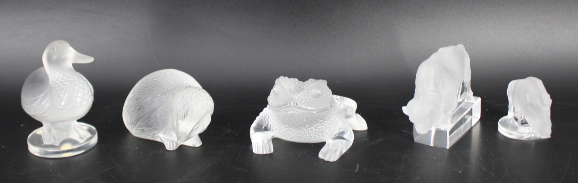 5 LALIQUE FRANCE GLASS ANIMALS.
