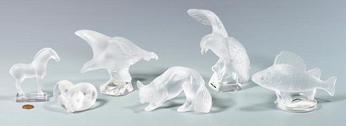 5 LALIQUE GLASS ANIMAL FIGURES PLUS