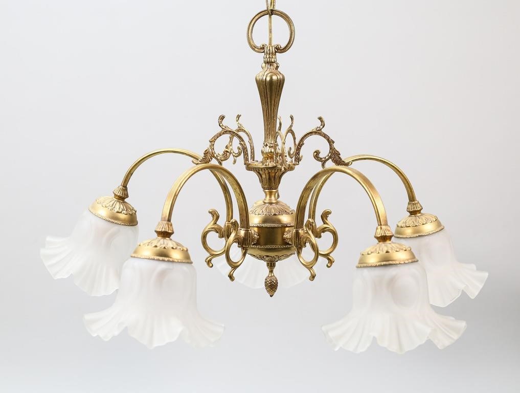 5 LIGHT BRONZE CHANDELIER5 arm gilt