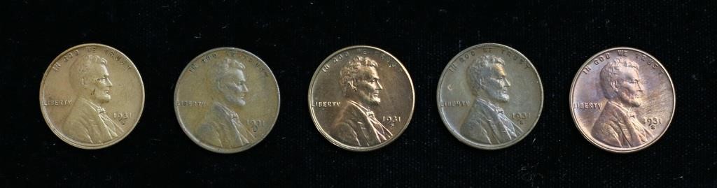 5 LINCOLN WHEAT PENNIES 1931 SAN