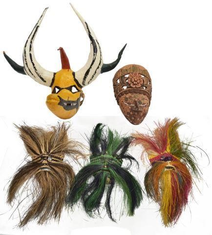 (5) MASKS DYED & WOVEN GRASS,