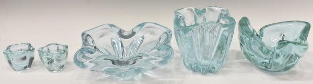 (5) MID-CENTURY AQUA BLUE ART GLASS