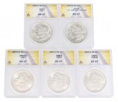(5) MORGAN SILVER DOLLARS, ANA