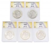 (5) MORGAN SILVER DOLLARS, ANA