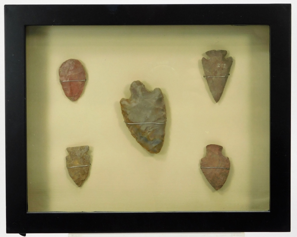 5 NATIVE AMERICAN FRAMED ARROW HEAD