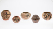 5 NATIVE AMERICAN POTS, INCL J