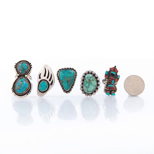 5 NATIVE AMERICAN TRIBAL SILVER AND