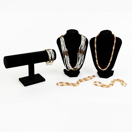 (5) NATURAL PEARL NECKLACES W/