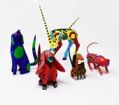 5 OAXACA MEXICAN WOODEN ANIMAL