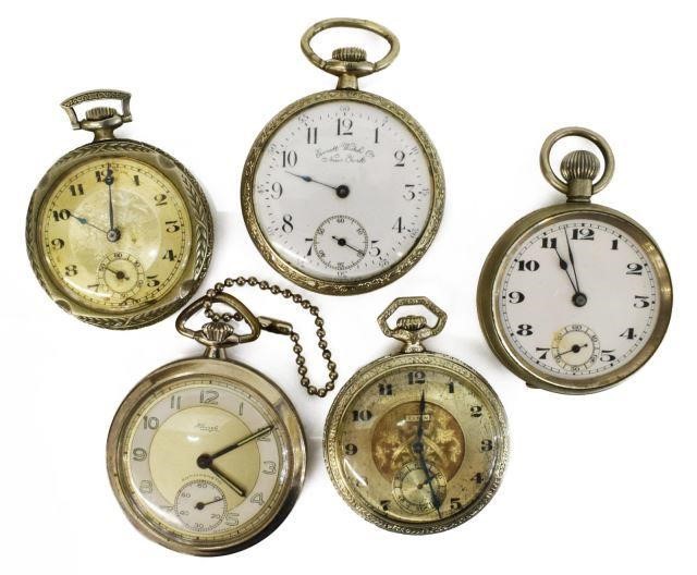5) OPEN FACE POCKET WATCHES,