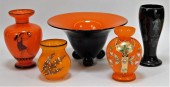 5 ORANGE AND BLACK ENAMELED BO
