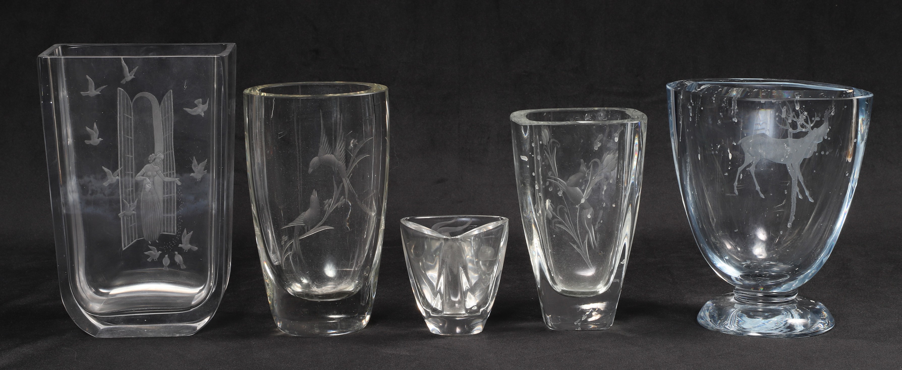 (5) Orrefors and style vases to