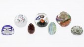5 PAPERWEIGHTS AND TWO GLASS E