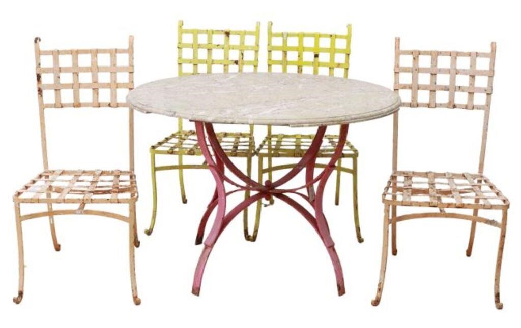 (5) PATIO IRON BISTRO MARBLE-TOP