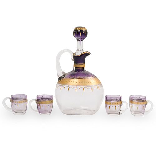 (5 PC) ANTIQUE BOHEMIAN GLASS