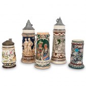 (5 PC) ANTIQUE GERMAN CERAMIC