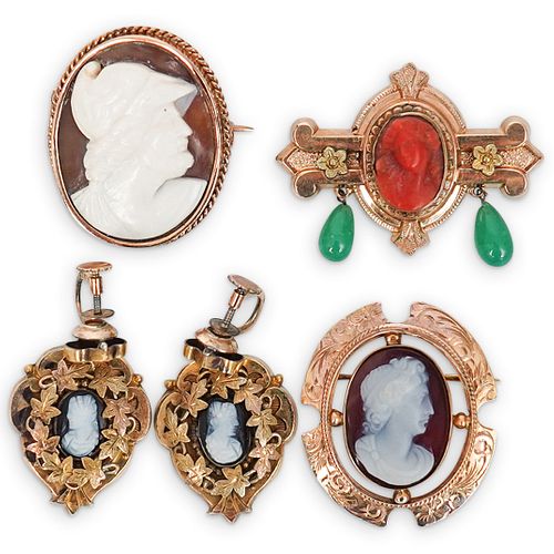(5 PC) ANTIQUE GOLD FILLED CAMEO