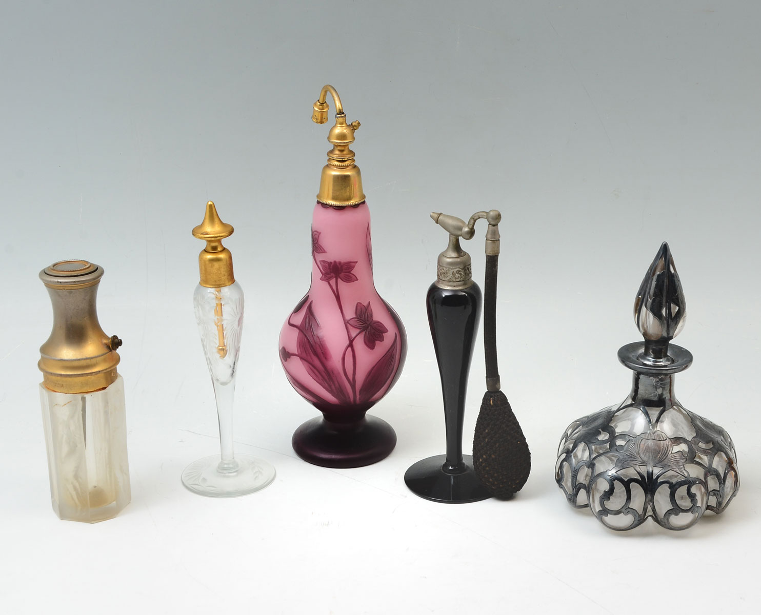 5 PC. ART GLASS PERFUME BOTTLES &