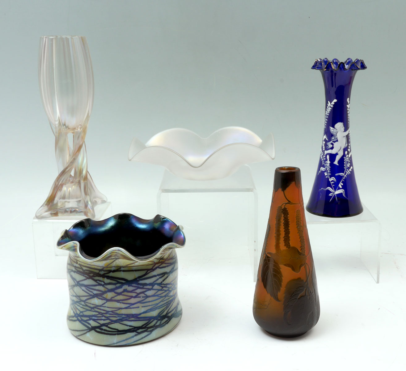 5 PC. ART GLASS VASE & BOWL
