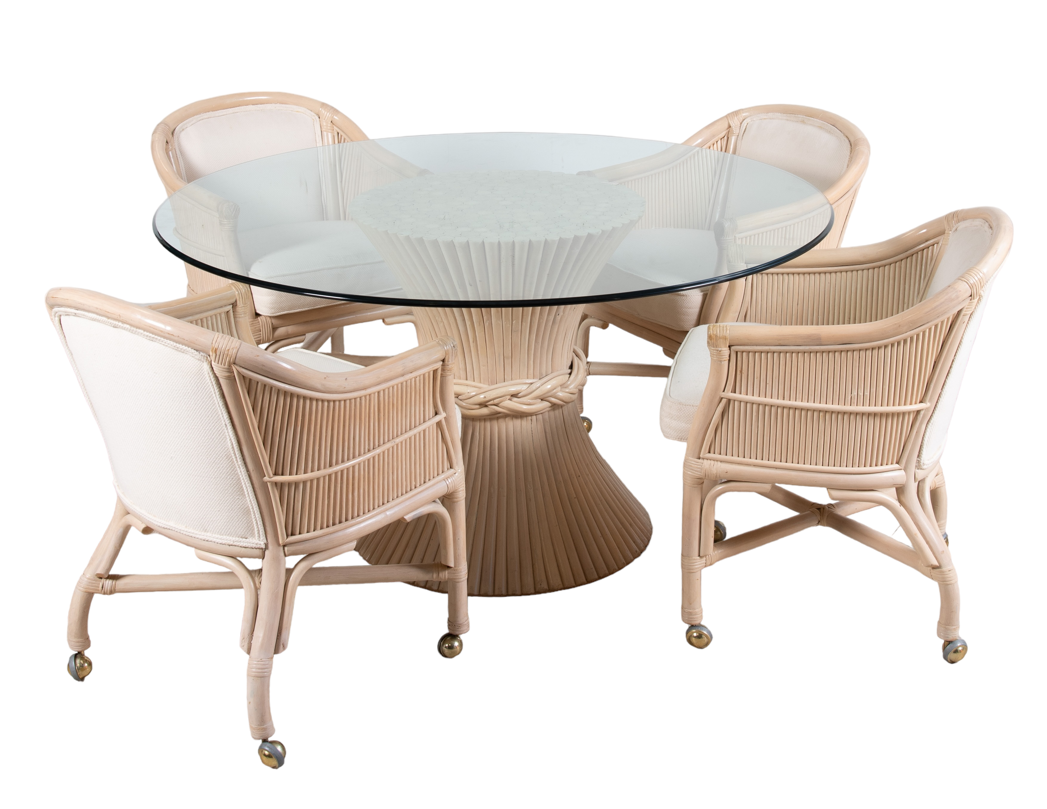 (5) pc bamboo glass top dining set,