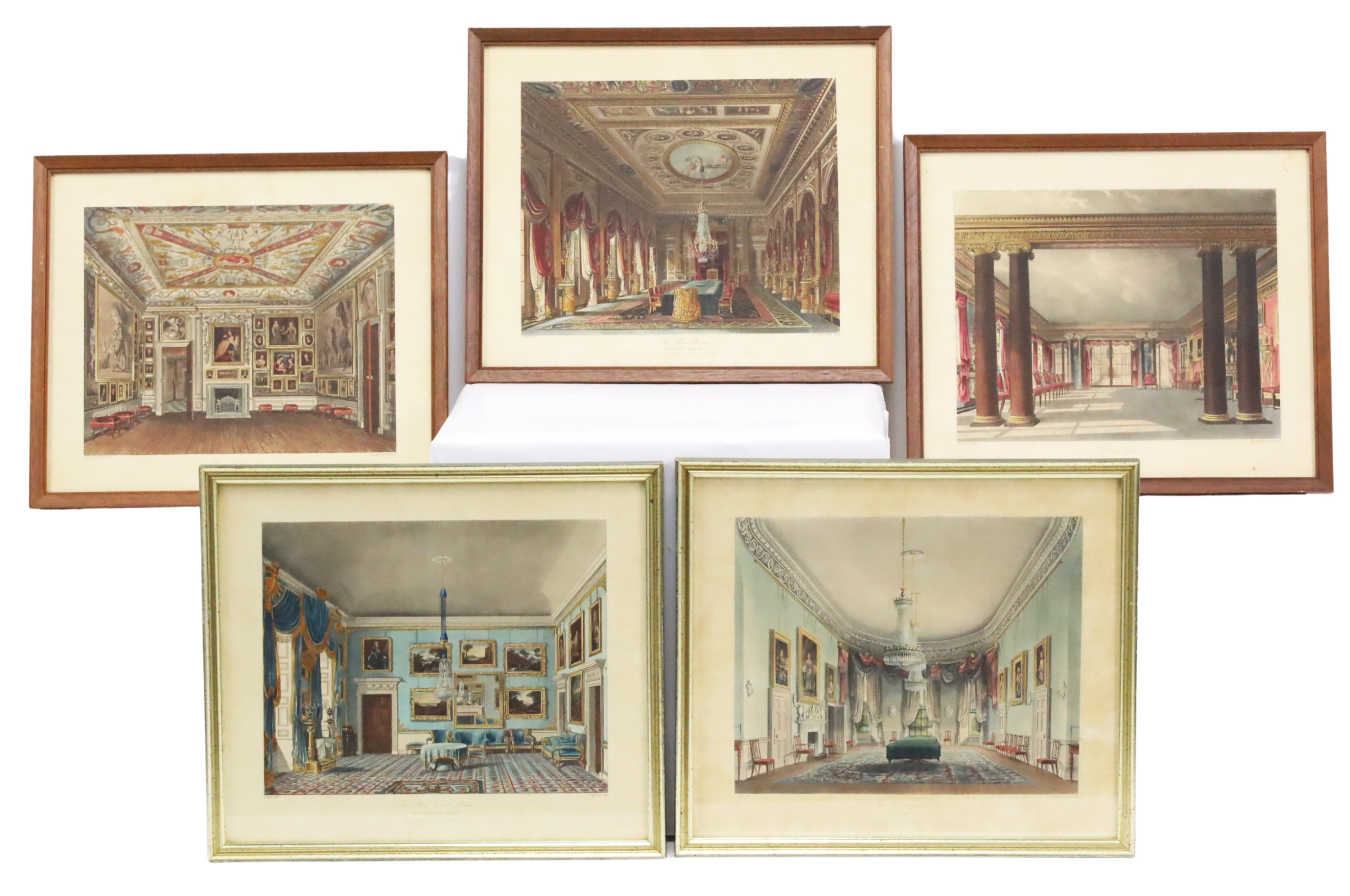 5 PC COLORED ENGRAVINGS OF