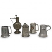 (5 PC) CONTINENTAL PEWTER STEI