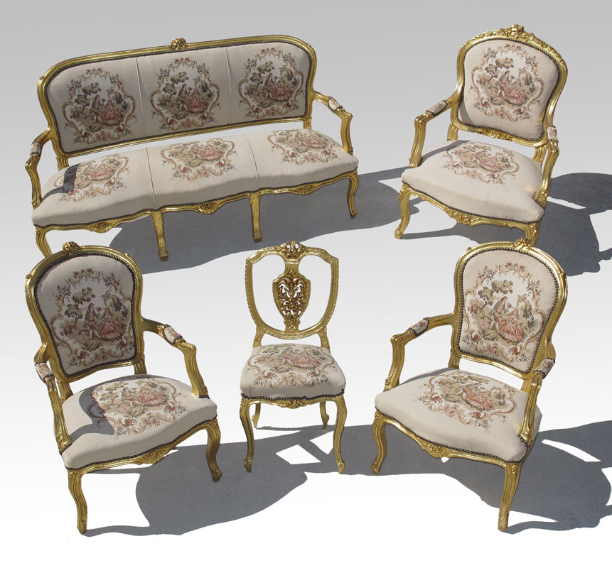 5 PC FRENCH CARVED GOLD GILT PARLOR