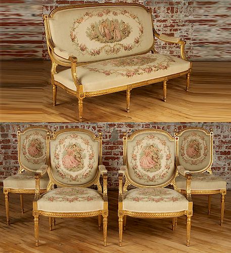 5 PC. FRENCH LOUIS XVI STYLE GILT