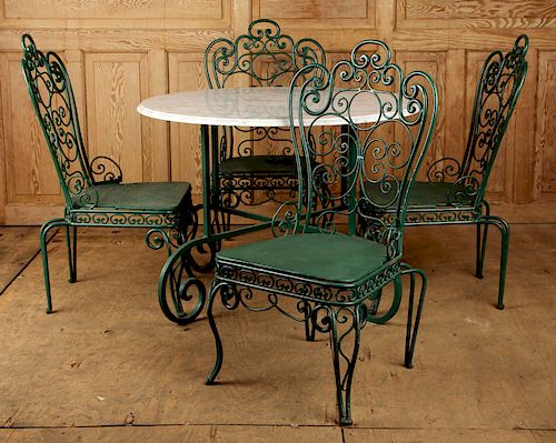 5 PC GARDEN SET 4 IRON CHAIRS