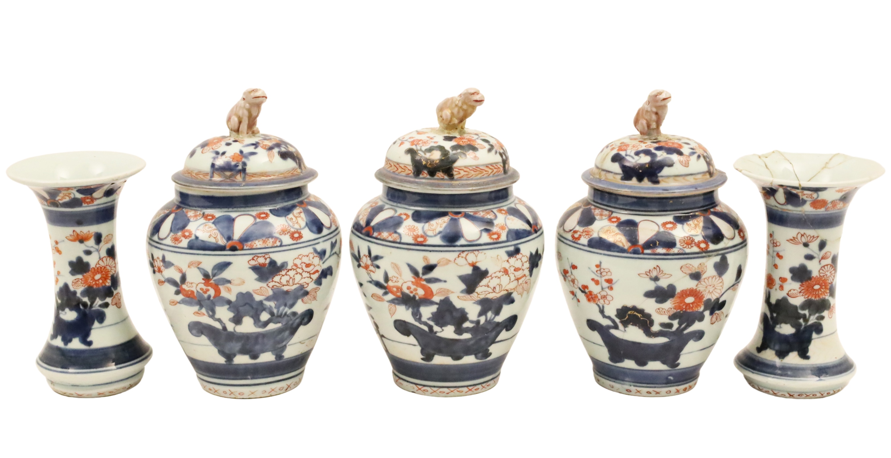5 PC IMARI PORCELAIN GARNITURE An