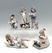 5 PC. LLADRO CHILD & CAT COLLE