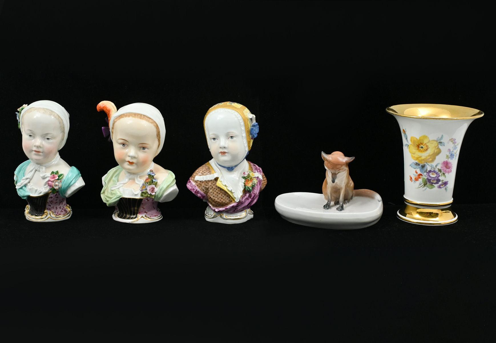 5 PC. MEISSEN PORCELAIN BUSTS &