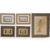 (5 PC) PERSIAN PAINTINGS ON BO