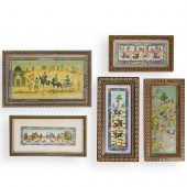 (5 PC) PERSIAN PAINTINGS ON BO
