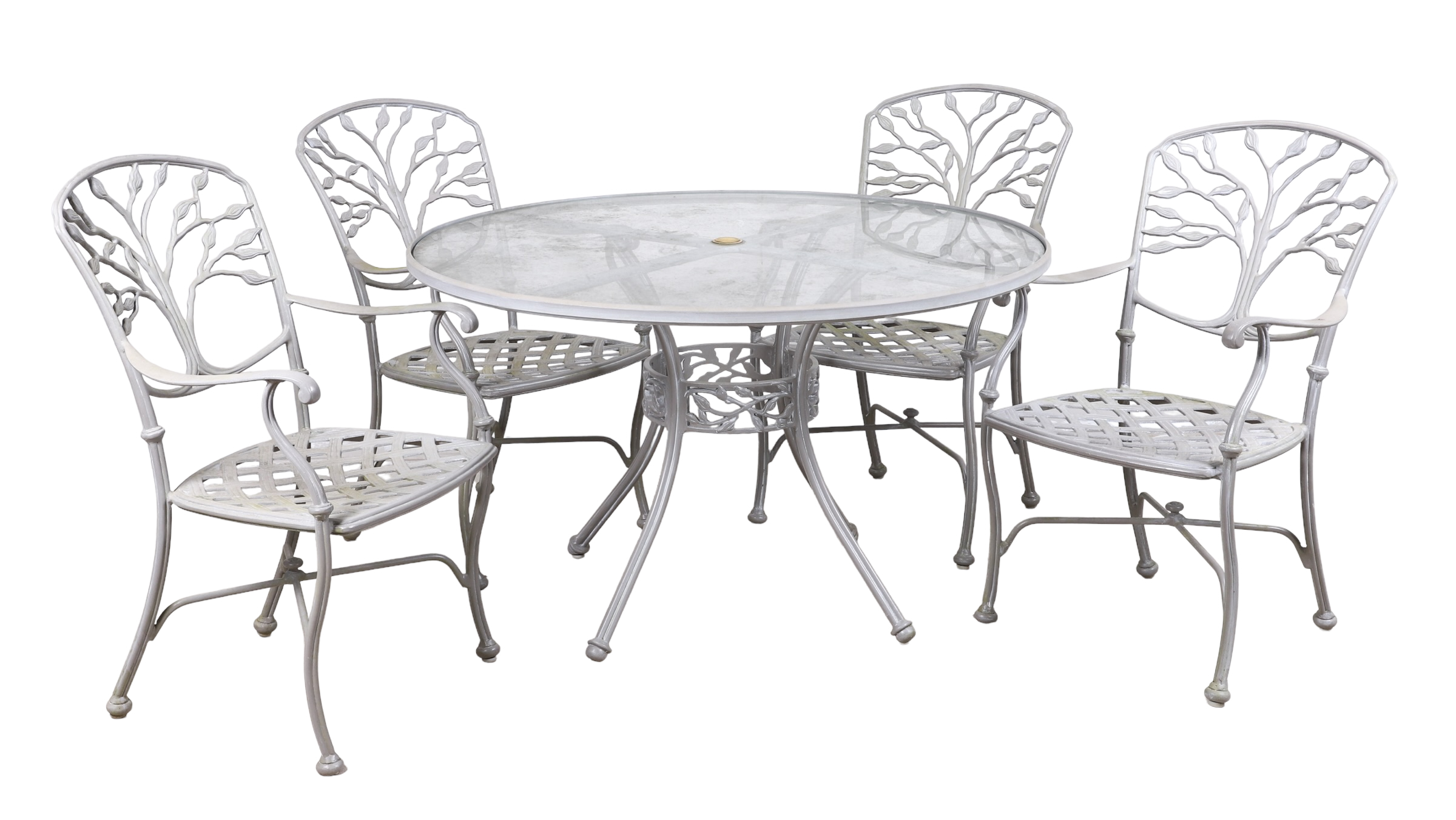 (5) pc pierced metal patio set, c/o