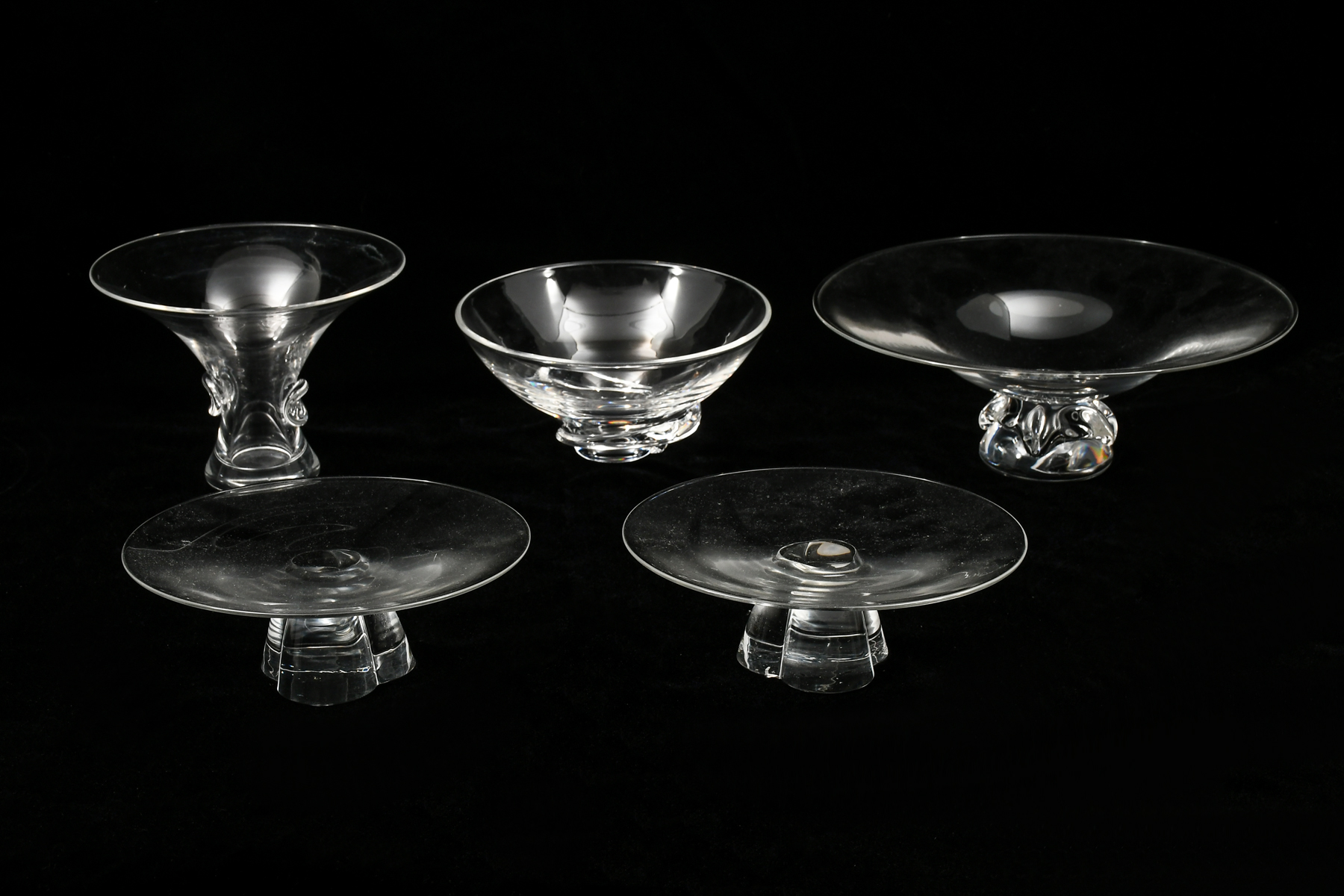5 PC. STEUBEN ART GLASS COMPOTES